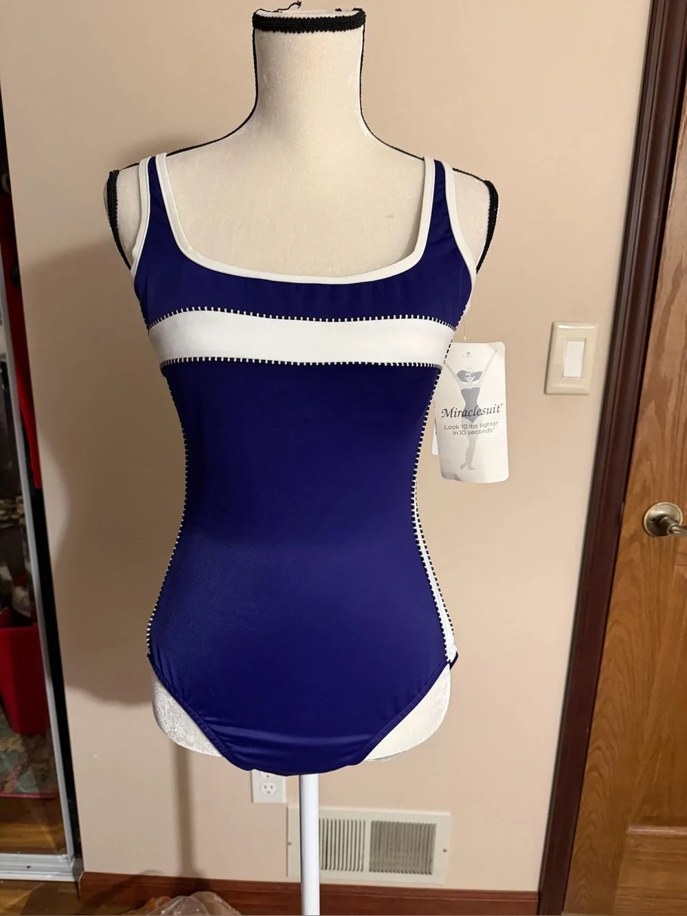 Miraclesuit Blue White Slimming One Piece Swimsuit NWT Size 12